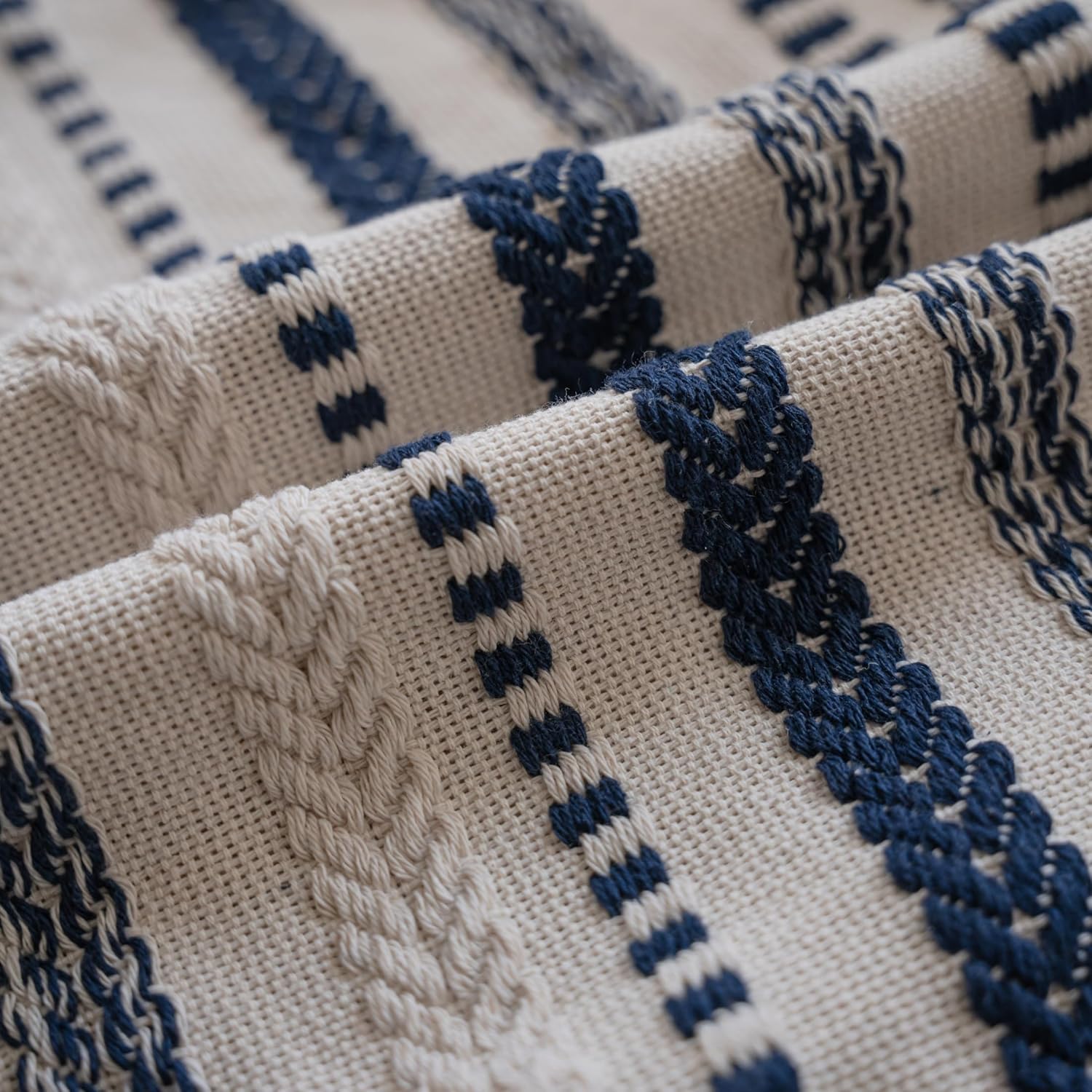 Cethom Navy Blue Boho Throw Pillow Covers 20x20 Inch Set of 2, Stripe Textured Decorative Couch Pillow Cases for Bed, Sofa, Living Room, Bedroom, Farmhouse Home Accent Cushion Covers