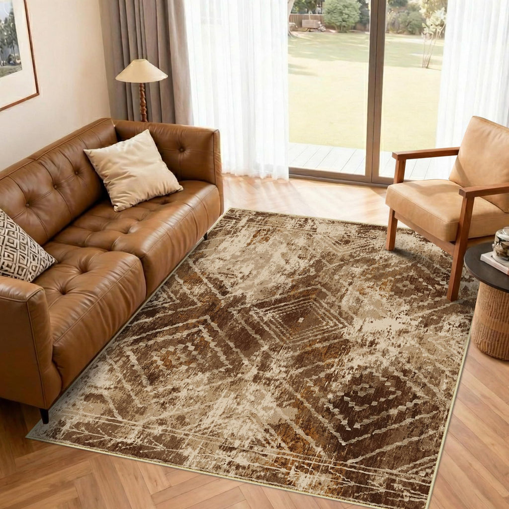 BESTSWEETIE Area Rug 5x7 Rug Machine Washable Non-Slip Low Pile Print Pattern Western Rug for Living Room Bedroom Entryway Tribal Series -Black