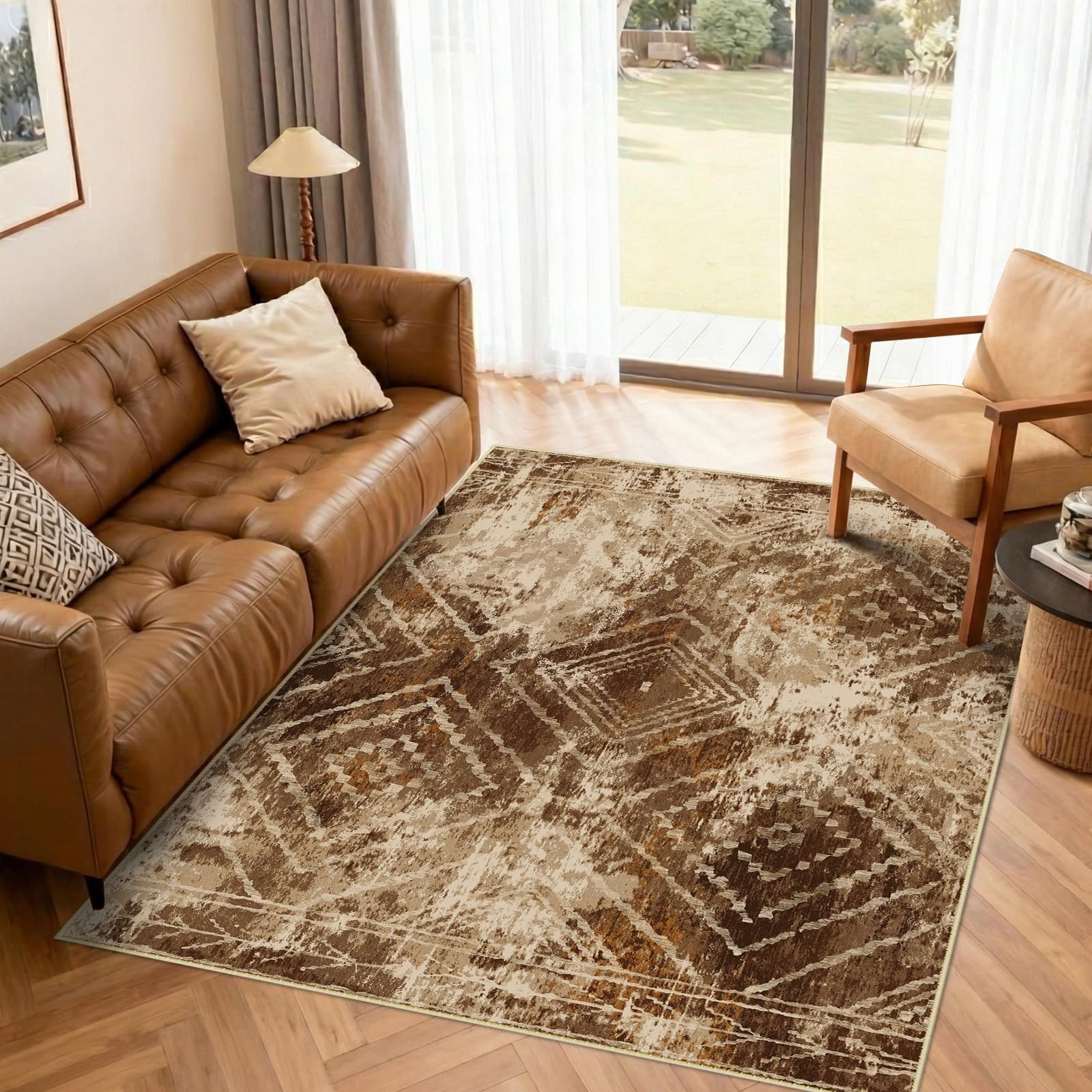 BESTSWEETIE Area Rug 5x7 Rug Machine Washable Non-Slip Low Pile Print Pattern Western Rug for Living Room Bedroom Entryway Tribal Series -Black