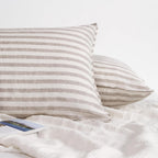 Striped Linen Pillow Cases Set of 2,20"x30" Standard/Queen Size,100% French Natural Flax Soft Linen Pillowcases,Natural Stripe