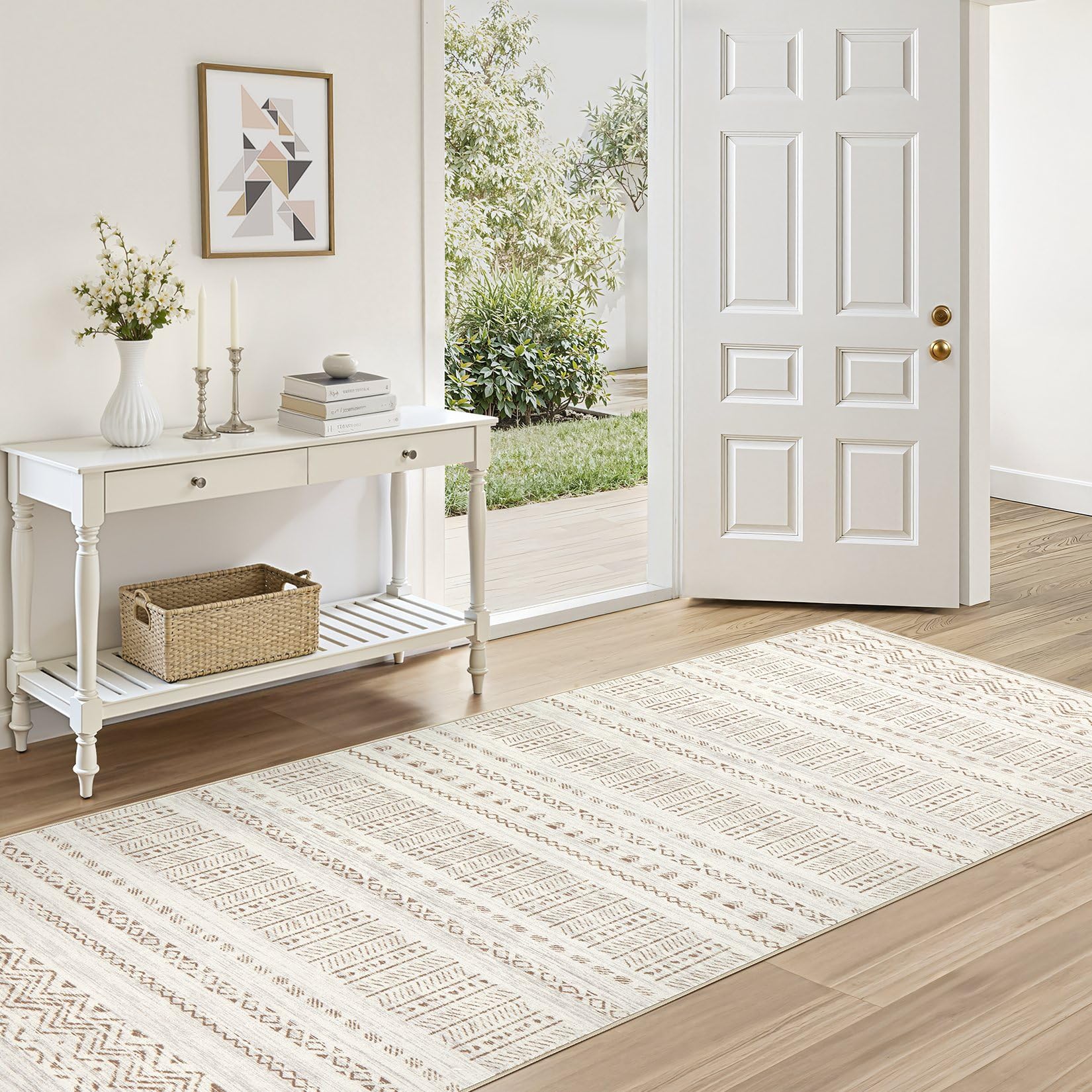 cotiled 5x7 Area Rug Living Room: Washable Boho Rugs with Non Slip Backing Large Soft Indoor Stain Resistant Carpet for Bedroom Farmhouse Dining Room Lightweight Home Decor L Brown/Cream