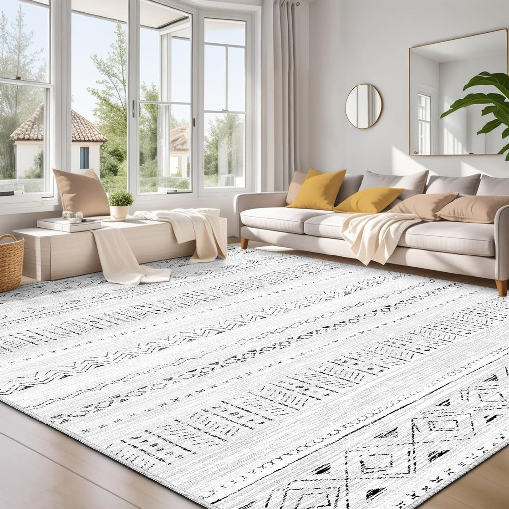 cotiled 5x7 Area Rug Living Room: Washable Boho Rugs with Non Slip Backing Large Soft Indoor Stain Resistant Carpet for Bedroom Farmhouse Dining Room Lightweight Home Decor L Brown/Cream