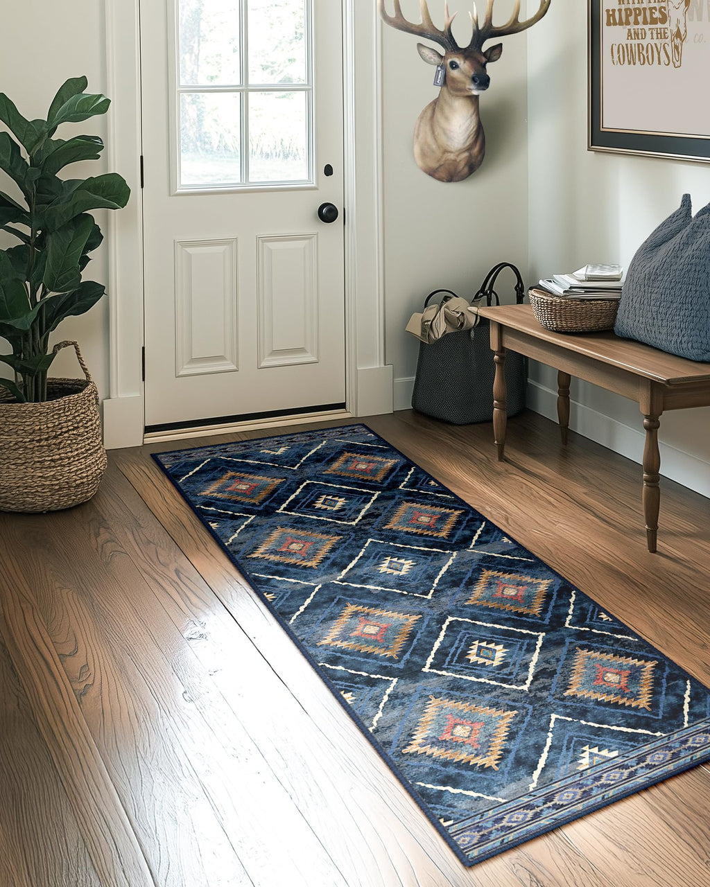 BESTSWEETIE Area Rug 5x7 Rug Machine Washable Non-Slip Low Pile Print Pattern Western Rug for Living Room Bedroom Entryway Tribal Series -Black