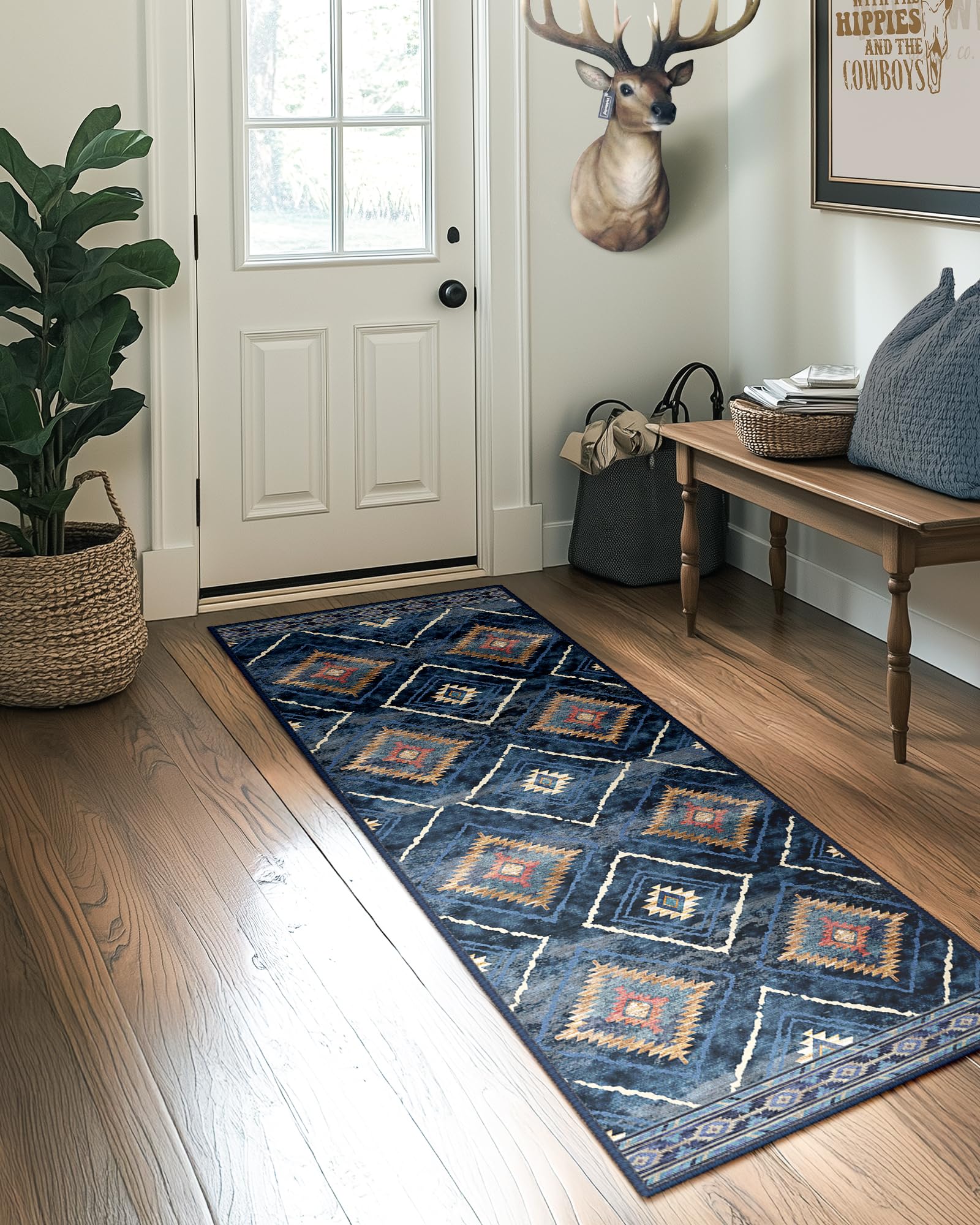 BESTSWEETIE Area Rug 5x7 Rug Machine Washable Non-Slip Low Pile Print Pattern Western Rug for Living Room Bedroom Entryway Tribal Series -Black