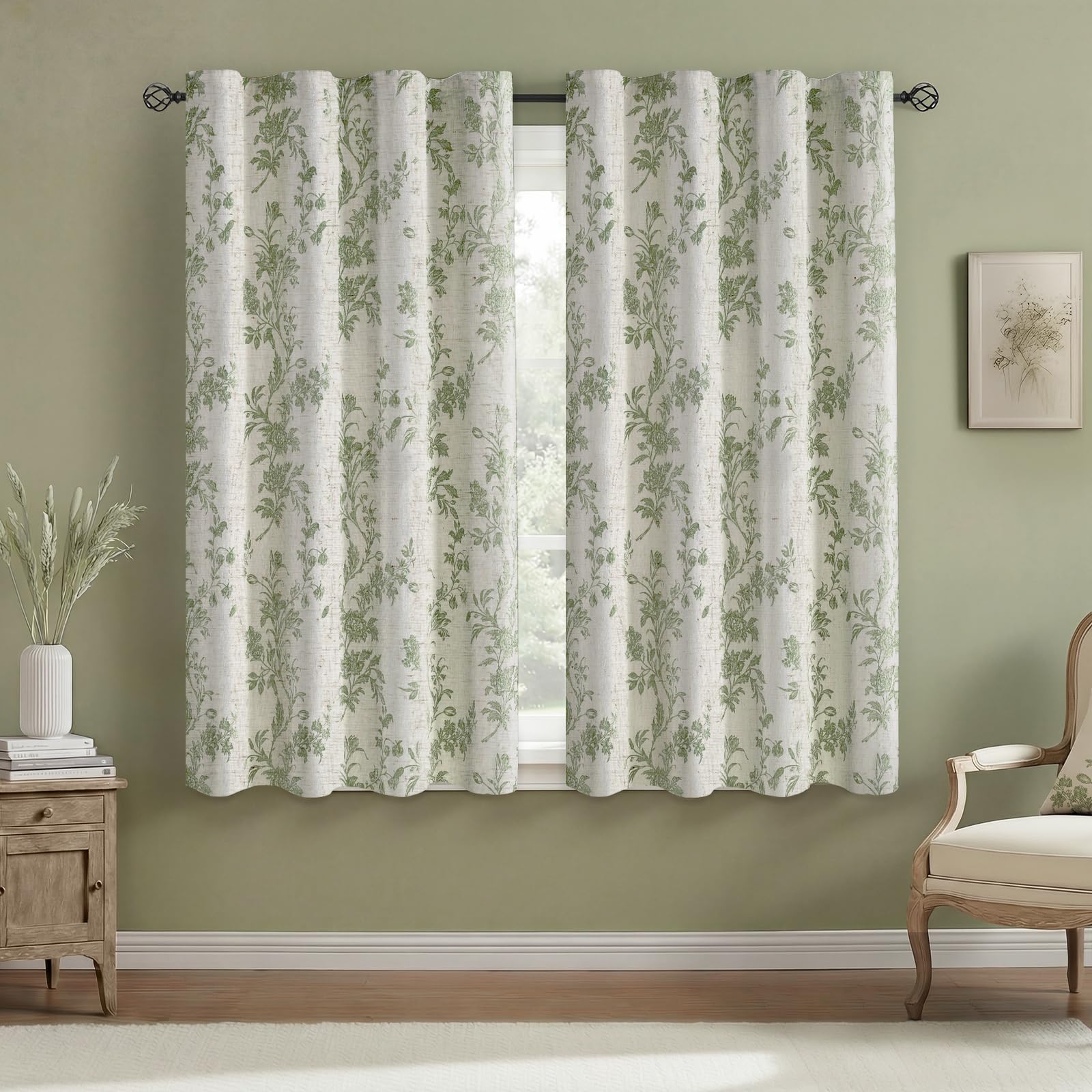 Floral Embroidered Linen Blend Curtains for Bedroom, 84 Inch Light Filtering Spring Farmhouse Vintage Drapes Beige Flower Window Treatments for Living Room Rod Pocket, Set of 2 Panels