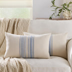 Striped Linen Textured Throw Pillow Covers 18x18 Inch Set of 2,Boho Decorative Cushion Covers, Neutral Navy Blue Accent Pillowcases for Couch, Sofa, Bed Farmhouse & Modern Living Room Decor