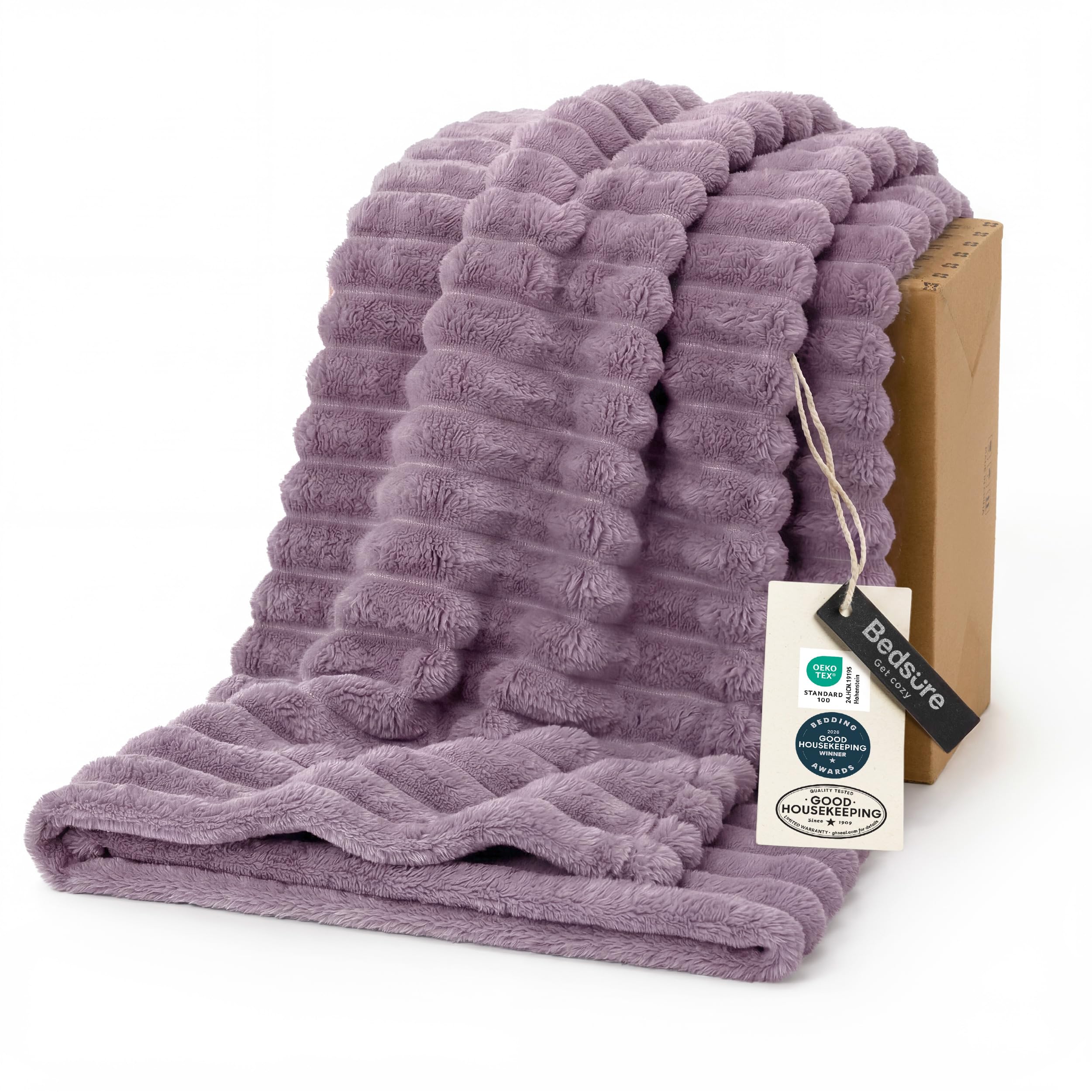 Bedsure GentleSoft Blankets Queen Size for Bed - Cozy Soft Sofa Couch Cover Blankets for Women, Cute Large Bedding Fleece Throws for Girls, Off White, 90x90 Inches
