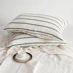 Striped Linen Pillow Cases Set of 2,20"x30" Standard/Queen Size,100% French Natural Flax Soft Linen Pillowcases,Natural Stripe