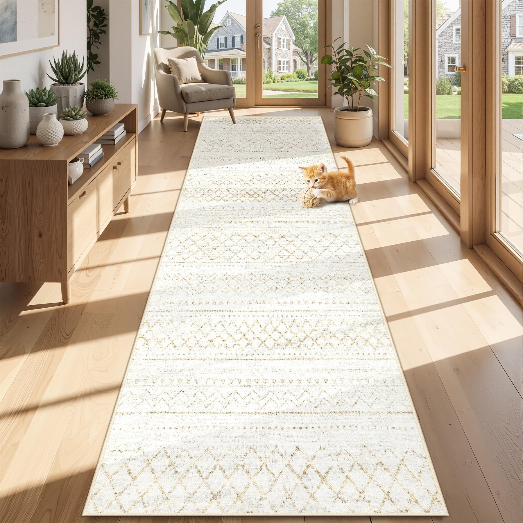 Area Rug Living Room Rugs 8x10 - Large Soft Boho Geometric Rug, Non-Slip Foldable Washable Rugs Non Shedding Morden Indoor Floor Carpet for Living Room Bedroom Office Dining Room(Brown Green,8'x10')