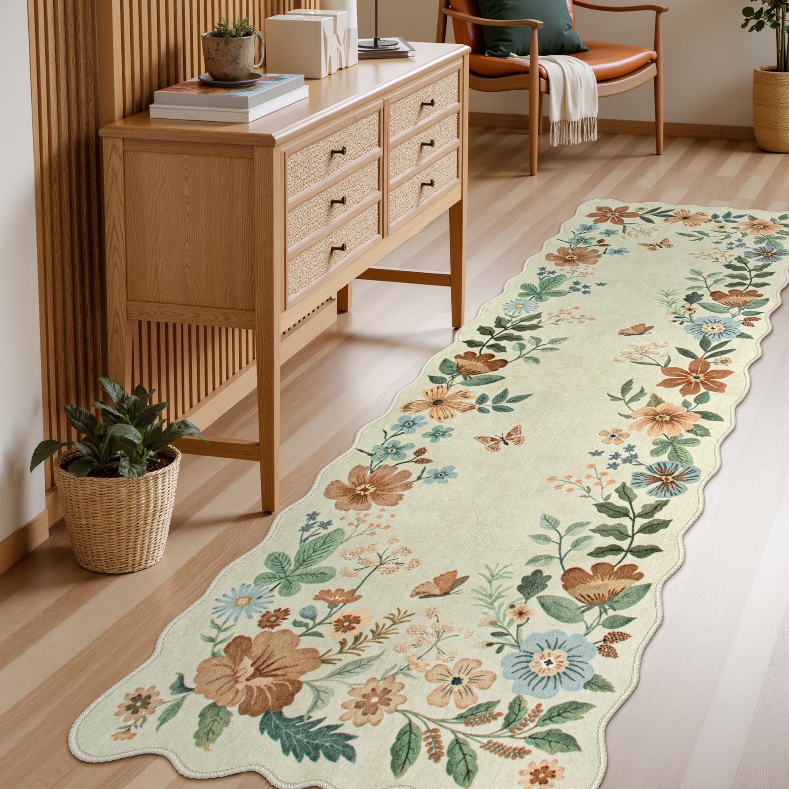 Lahome Floral Living Room Rugs, Area Rugs 5x7 Rug for Bedroom Ultra-Thin Soft Rug, Non-Slip Washable Rugs Stain Resistant Boho Rug Flore Throw Rug for ‎Dining Room Office (5x7ft,Green)