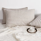 Striped Linen Pillow Cases Set of 2,20"x30" Standard/Queen Size,100% French Natural Flax Soft Linen Pillowcases,Natural Stripe
