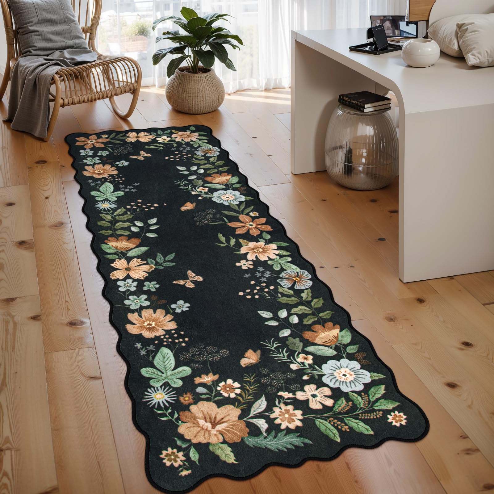 Lahome Floral Living Room Rugs, Area Rugs 5x7 Rug for Bedroom Ultra-Thin Soft Rug, Non-Slip Washable Rugs Stain Resistant Boho Rug Flore Throw Rug for ‎Dining Room Office (5x7ft,Green)