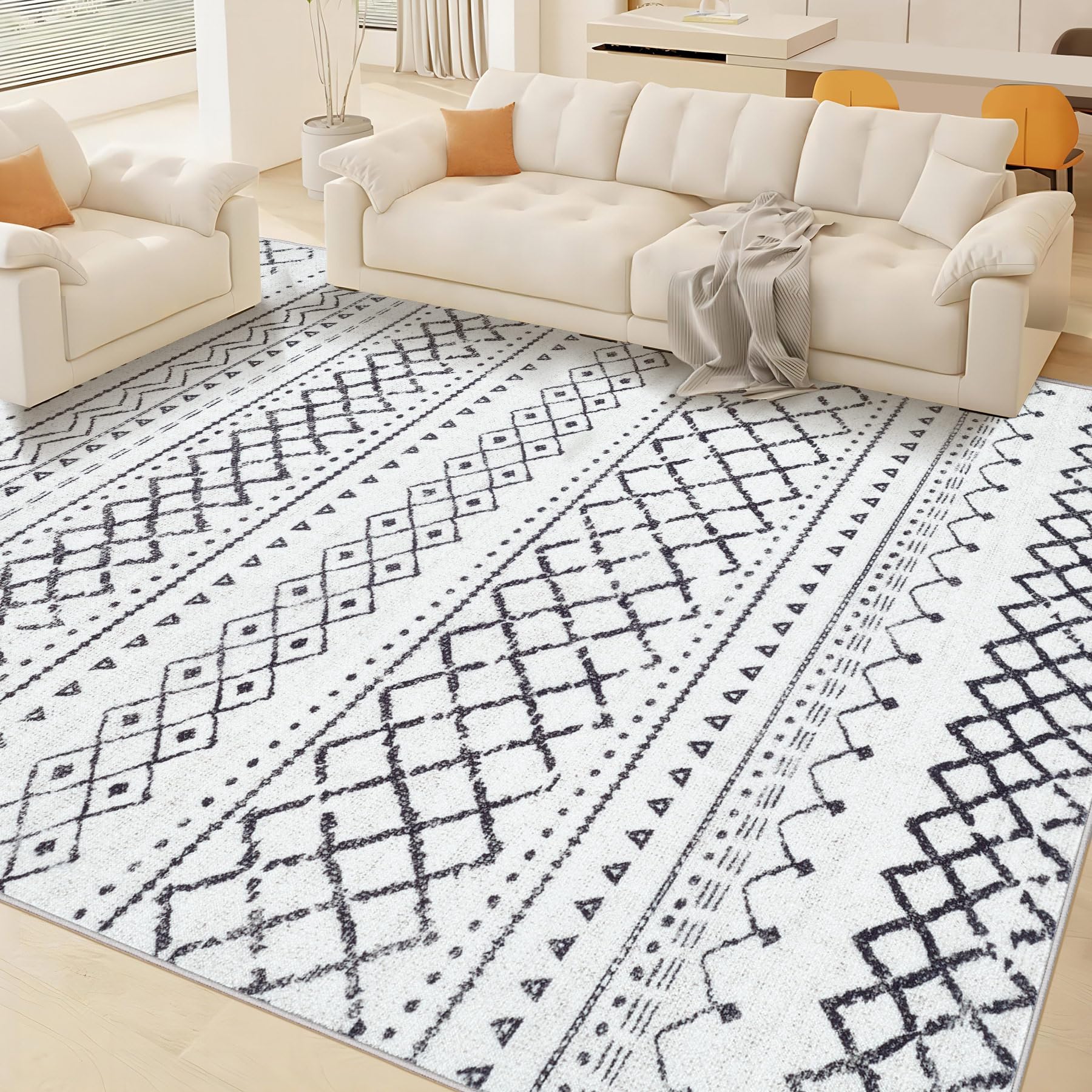 Area Rug Living Room Rugs 8x10 - Large Soft Boho Geometric Rug, Non-Slip Foldable Washable Rugs Non Shedding Morden Indoor Floor Carpet for Living Room Bedroom Office Dining Room(Brown Green,8'x10')