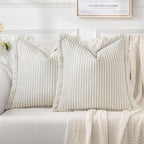 MIULEE Pack of 2 Black Pillow Covers 20x20 Inch Striped Farmhouse Couch Throw Pillow Covers with Fringe Chic Linen Decorative Cushion Covers for Sofa Living Room Bed Outdoor Home Decor