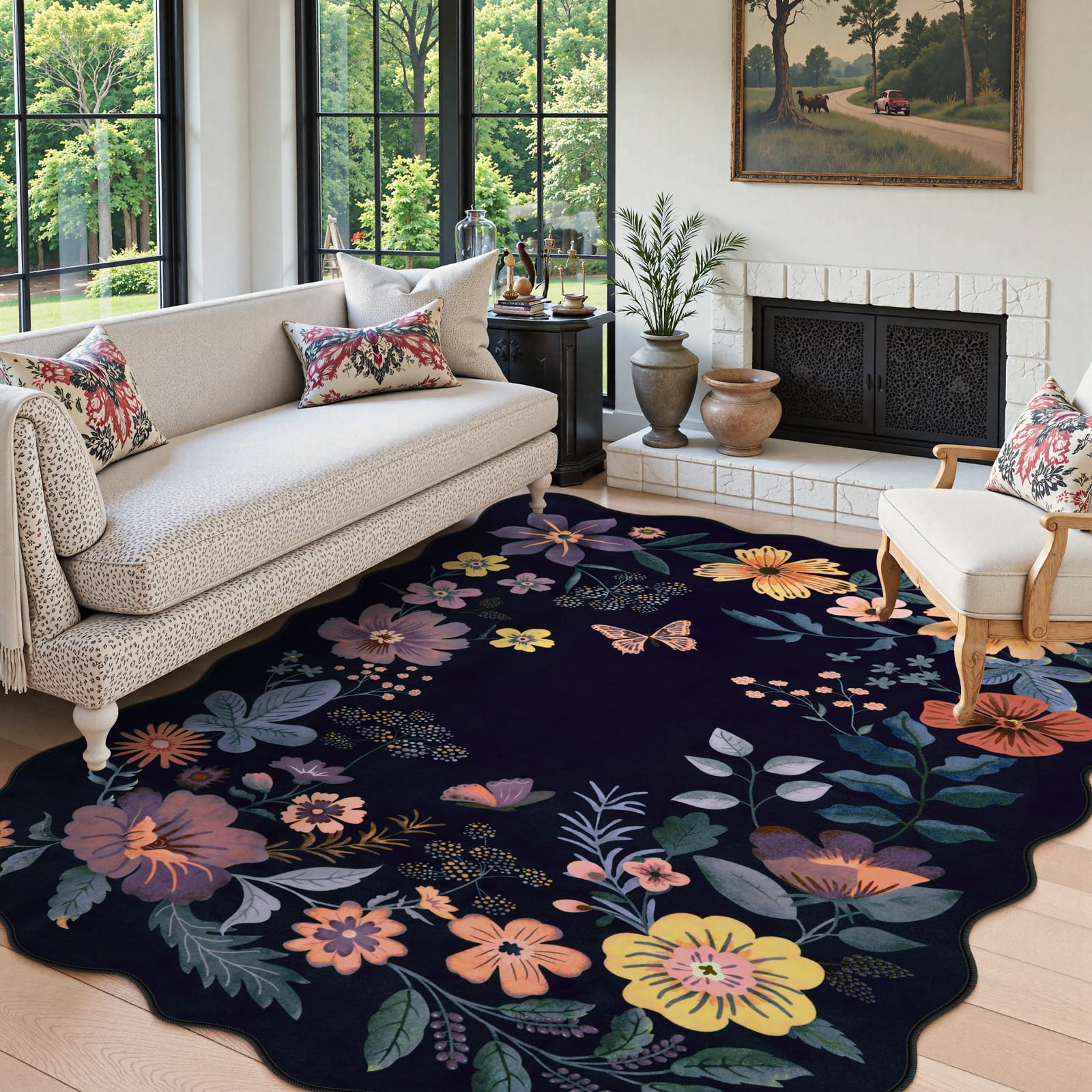 Lahome Floral Living Room Rugs, Area Rugs 5x7 Rug for Bedroom Ultra-Thin Soft Rug, Non-Slip Washable Rugs Stain Resistant Boho Rug Flore Throw Rug for ‎Dining Room Office (5x7ft,Green)