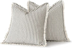 MIULEE Pack of 2 Black Pillow Covers 20x20 Inch Striped Farmhouse Couch Throw Pillow Covers with Fringe Chic Linen Decorative Cushion Covers for Sofa Living Room Bed Outdoor Home Decor