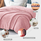 Exclusivo Mezcla Fleece Queen Size Blanket for Bed, 90x90 Inches Soft Cozy Jacquard Flannel Blankets, Lightweight Fuzzy Plush for Women, Pink