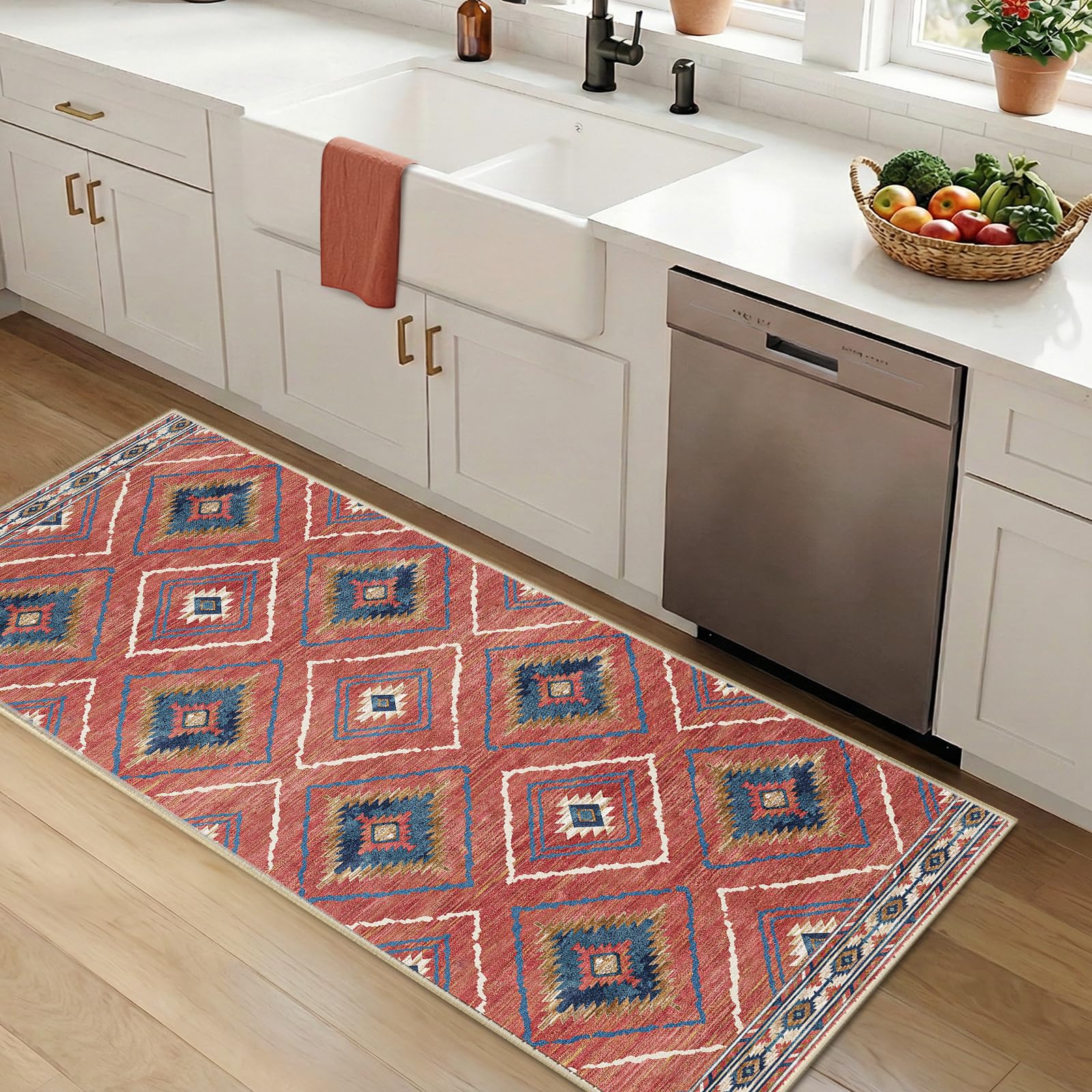 BESTSWEETIE Area Rug 5x7 Rug Machine Washable Non-Slip Low Pile Print Pattern Western Rug for Living Room Bedroom Entryway Tribal Series -Black