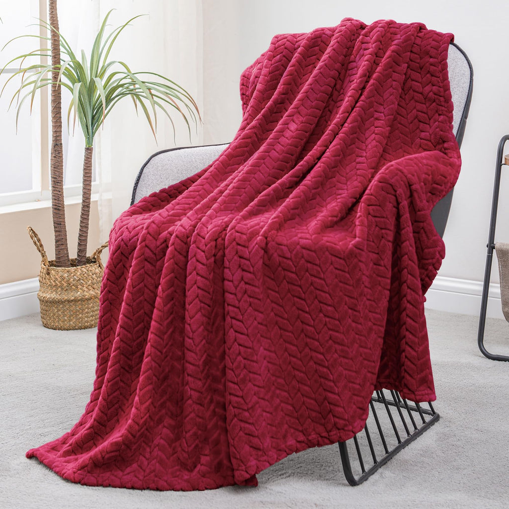 Exclusivo Mezcla Fleece Queen Size Blanket for Bed, 90x90 Inches Soft Cozy Jacquard Flannel Blankets, Lightweight Fuzzy Plush for Women, Pink