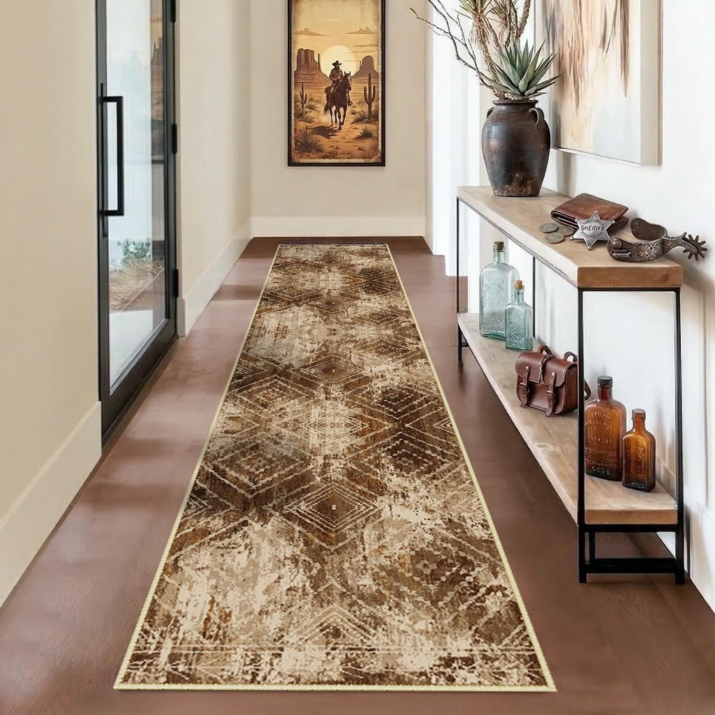 BESTSWEETIE Area Rug 5x7 Rug Machine Washable Non-Slip Low Pile Print Pattern Western Rug for Living Room Bedroom Entryway Tribal Series -Black
