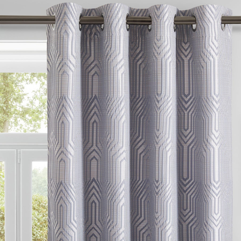 Beige and Silvery 100% Blackout Jacquard Geometric Pattern Curtains,52 Inch Wide 84 Inches Long 2 Panels, Thermal Insulated Noise Reducing Anti-Rust Grommet Drapes for Bedroom Living Room, Cream