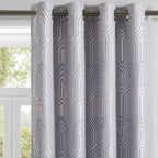 Beige and Silvery 100% Blackout Jacquard Geometric Pattern Curtains,52 Inch Wide 84 Inches Long 2 Panels, Thermal Insulated Noise Reducing Anti-Rust Grommet Drapes for Bedroom Living Room, Cream