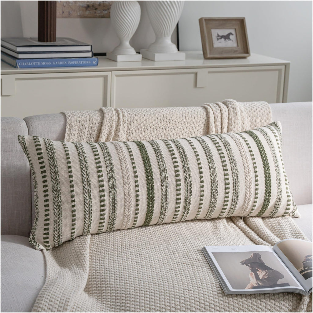 Cethom Navy Blue Boho Throw Pillow Covers 20x20 Inch Set of 2, Stripe Textured Decorative Couch Pillow Cases for Bed, Sofa, Living Room, Bedroom, Farmhouse Home Accent Cushion Covers