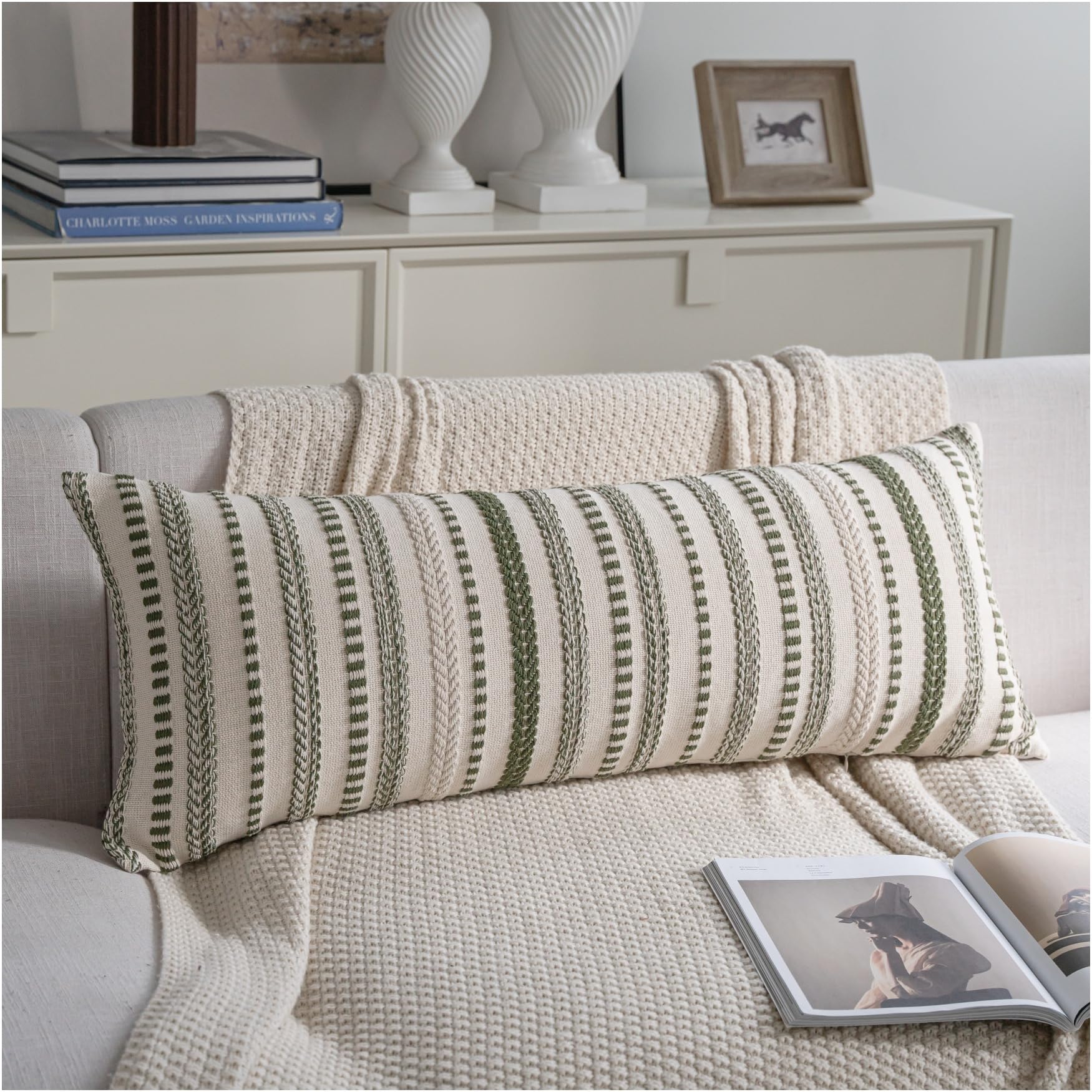Cethom Navy Blue Boho Throw Pillow Covers 20x20 Inch Set of 2, Stripe Textured Decorative Couch Pillow Cases for Bed, Sofa, Living Room, Bedroom, Farmhouse Home Accent Cushion Covers