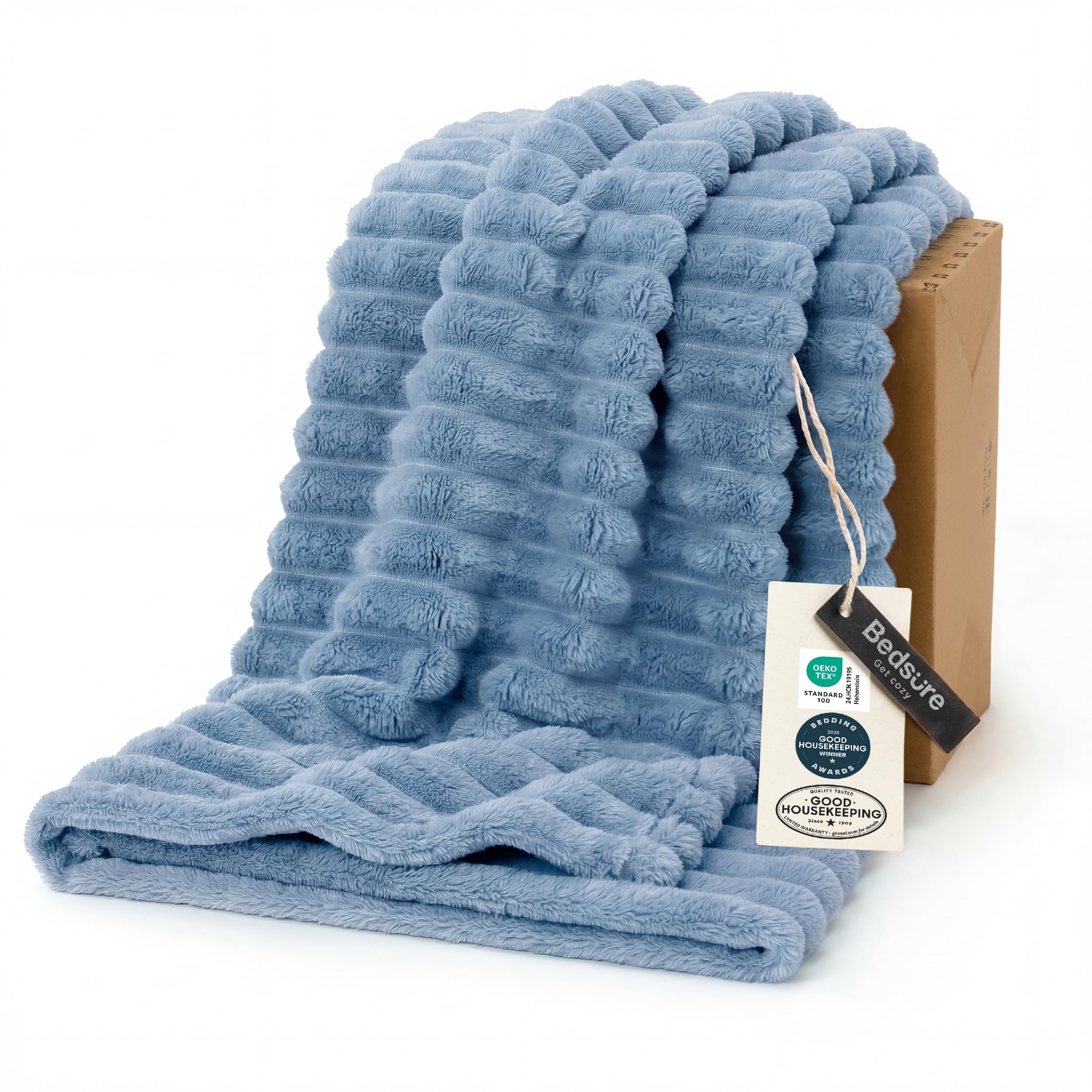 Bedsure GentleSoft Blankets Queen Size for Bed - Cozy Soft Sofa Couch Cover Blankets for Women, Cute Large Bedding Fleece Throws for Girls, Off White, 90x90 Inches
