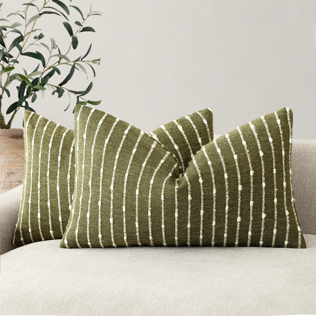 Foindtower Pack of 2 Decorative Jacquard Boucle Throw Pillow Covers Accent Textured Striped Pillowcases Soft Boho Modern Cushion for Couch Sofa Bedroom Living Room Home Decor 20x20 Inch Natural Beige