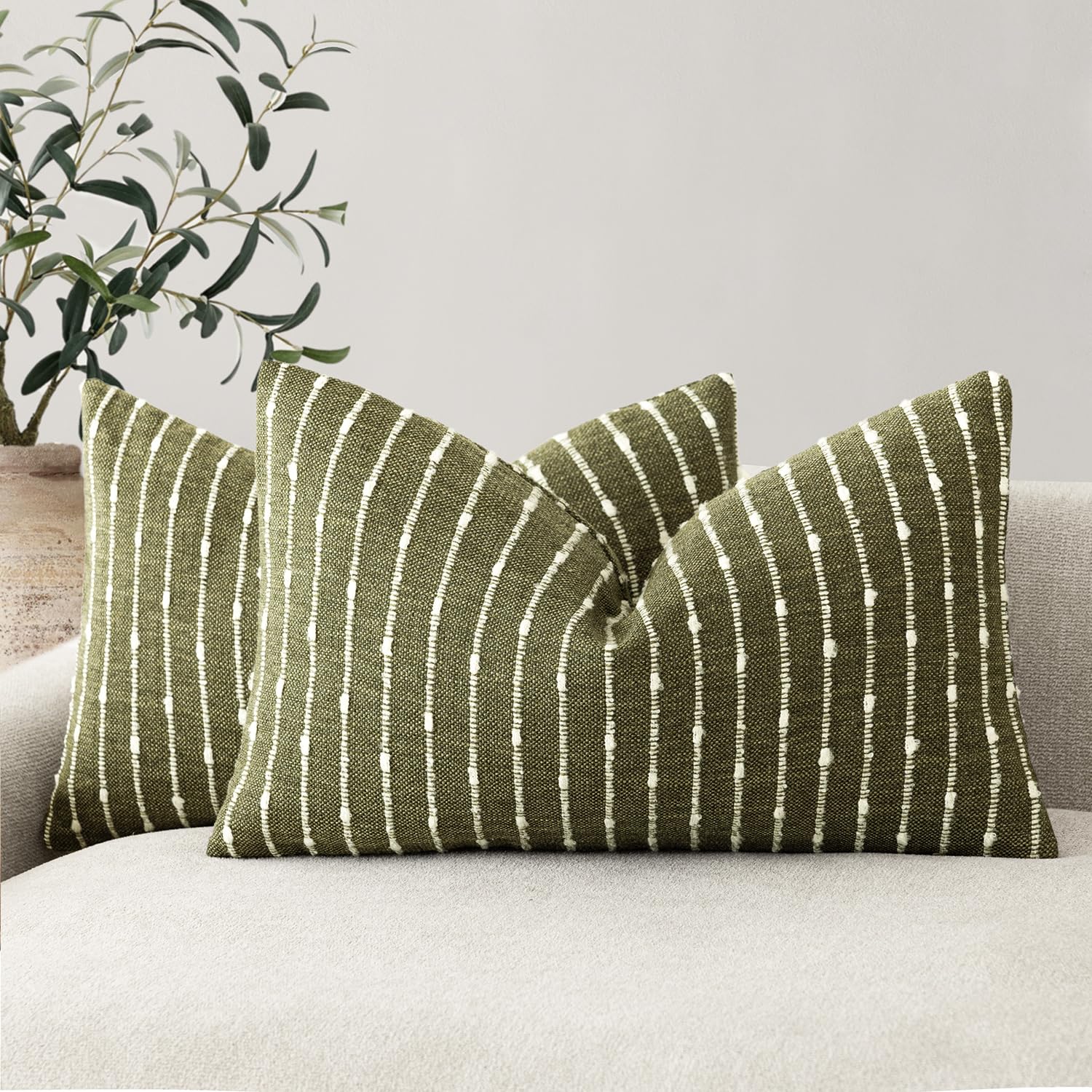 Foindtower Pack of 2 Decorative Jacquard Boucle Throw Pillow Covers Accent Textured Striped Pillowcases Soft Boho Modern Cushion for Couch Sofa Bedroom Living Room Home Decor 20x20 Inch Natural Beige