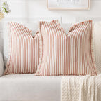 MIULEE Pack of 2 Black Pillow Covers 20x20 Inch Striped Farmhouse Couch Throw Pillow Covers with Fringe Chic Linen Decorative Cushion Covers for Sofa Living Room Bed Outdoor Home Decor
