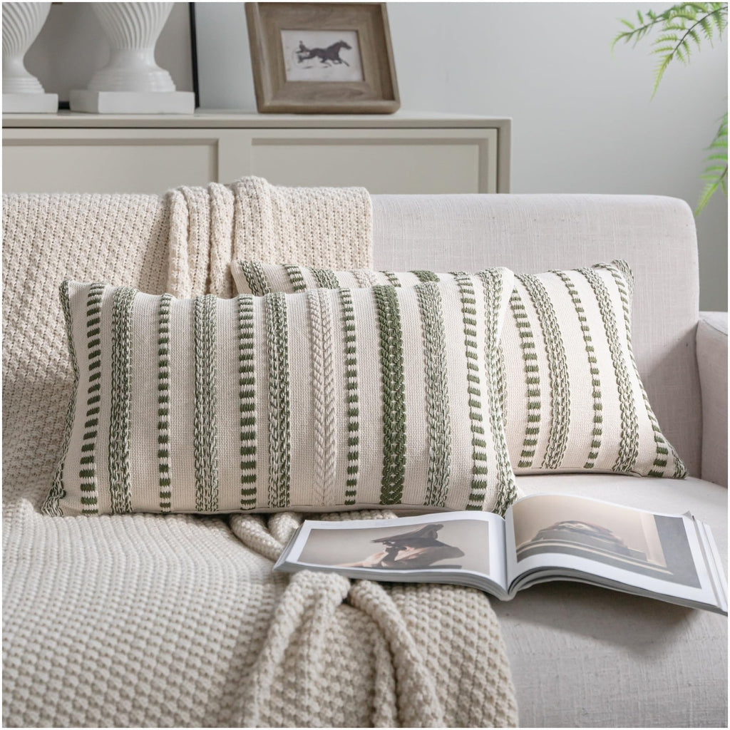Cethom Navy Blue Boho Throw Pillow Covers 20x20 Inch Set of 2, Stripe Textured Decorative Couch Pillow Cases for Bed, Sofa, Living Room, Bedroom, Farmhouse Home Accent Cushion Covers