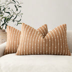 Foindtower Pack of 2 Decorative Jacquard Boucle Throw Pillow Covers Accent Textured Striped Pillowcases Soft Boho Modern Cushion for Couch Sofa Bedroom Living Room Home Decor 20x20 Inch Natural Beige