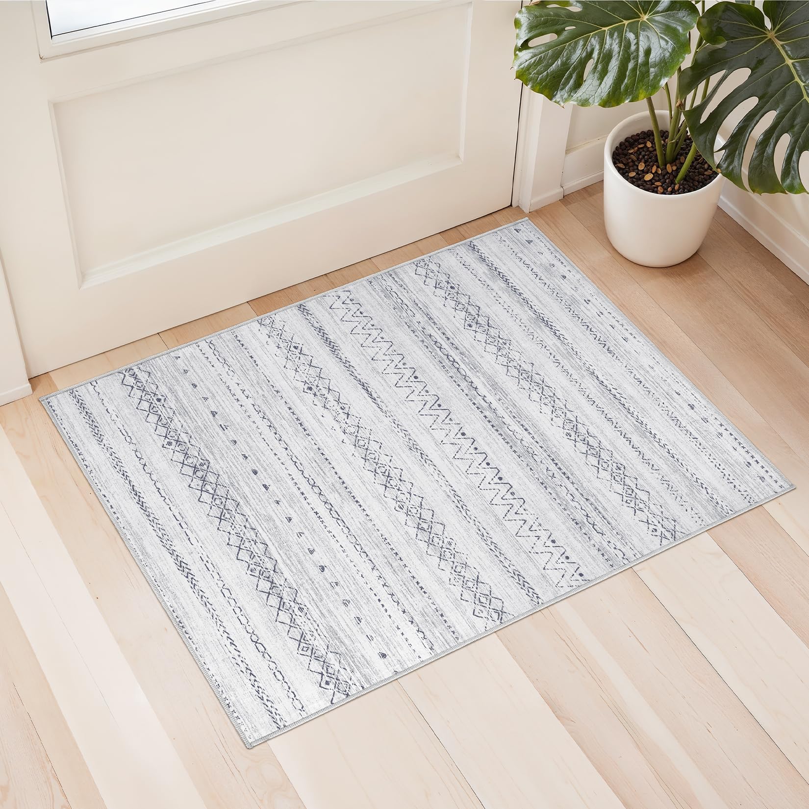 cotiled 5x7 Area Rug Living Room: Washable Boho Rugs with Non Slip Backing Large Soft Indoor Stain Resistant Carpet for Bedroom Farmhouse Dining Room Lightweight Home Decor L Brown/Cream