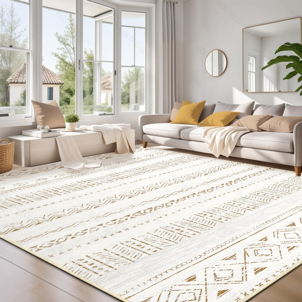 cotiled 5x7 Area Rug Living Room: Washable Boho Rugs with Non Slip Backing Large Soft Indoor Stain Resistant Carpet for Bedroom Farmhouse Dining Room Lightweight Home Decor L Brown/Cream
