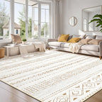 cotiled 5x7 Area Rug Living Room: Washable Boho Rugs with Non Slip Backing Large Soft Indoor Stain Resistant Carpet for Bedroom Farmhouse Dining Room Lightweight Home Decor L Brown/Cream