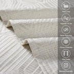 Beige and Silvery 100% Blackout Jacquard Geometric Pattern Curtains,52 Inch Wide 84 Inches Long 2 Panels, Thermal Insulated Noise Reducing Anti-Rust Grommet Drapes for Bedroom Living Room, Cream