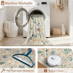 8x10 Beige Boho Floral Washable Non-Slip Thin Area Rug for Indoor Spaces