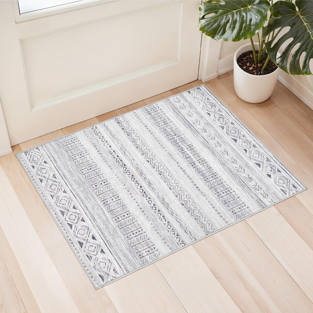 cotiled 5x7 Area Rug Living Room: Washable Boho Rugs with Non Slip Backing Large Soft Indoor Stain Resistant Carpet for Bedroom Farmhouse Dining Room Lightweight Home Decor L Brown/Cream
