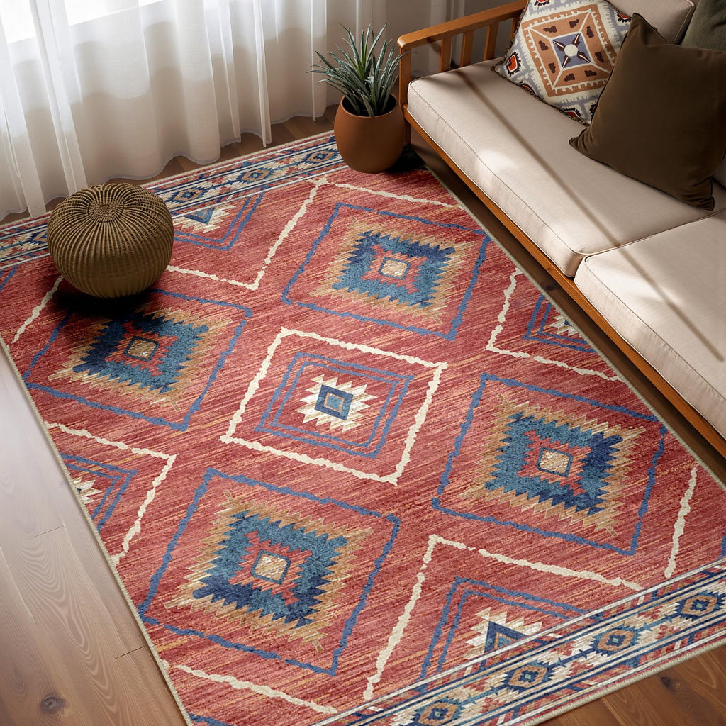 BESTSWEETIE Area Rug 5x7 Rug Machine Washable Non-Slip Low Pile Print Pattern Western Rug for Living Room Bedroom Entryway Tribal Series -Black