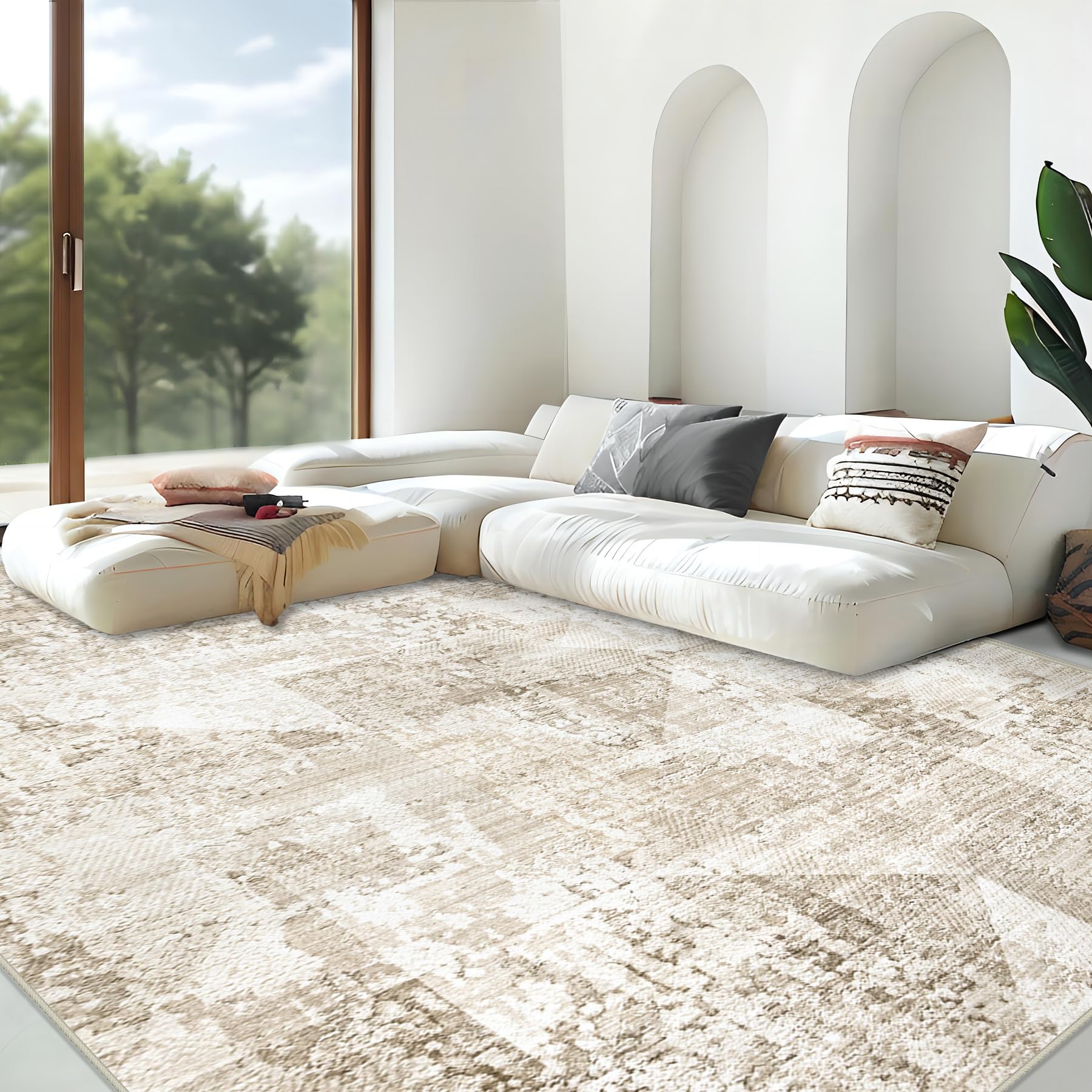 Area Rug Living Room Rugs 8x10 - Large Soft Boho Geometric Rug, Non-Slip Foldable Washable Rugs Non Shedding Morden Indoor Floor Carpet for Living Room Bedroom Office Dining Room(Brown Green,8'x10')