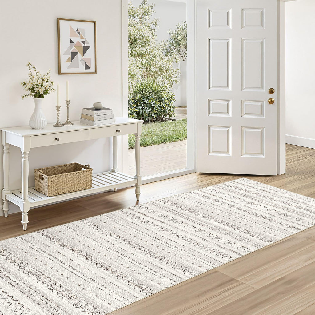 cotiled 5x7 Area Rug Living Room: Washable Boho Rugs with Non Slip Backing Large Soft Indoor Stain Resistant Carpet for Bedroom Farmhouse Dining Room Lightweight Home Decor L Brown/Cream