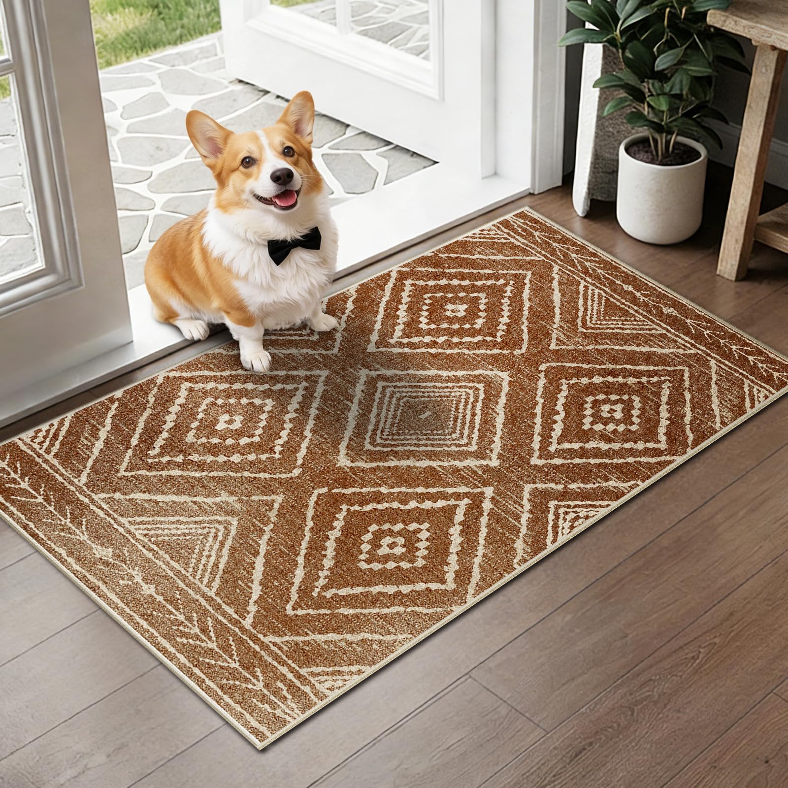 BESTSWEETIE Area Rug 5x7 Rug Machine Washable Non-Slip Low Pile Print Pattern Western Rug for Living Room Bedroom Entryway Tribal Series -Black