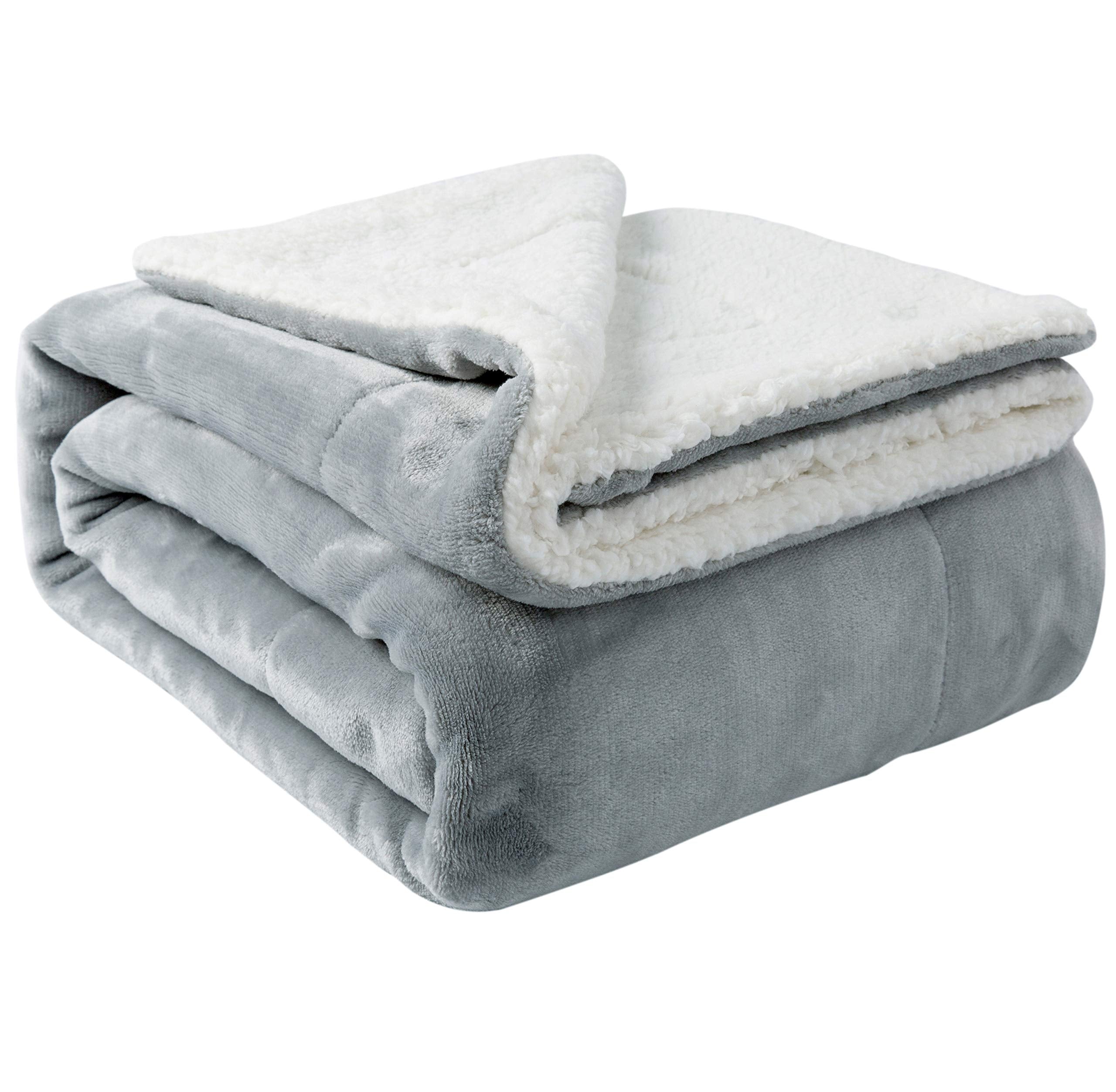 NANPIPER Sherpa Blanket Twin Thick Warm Blankets for Winter Bed Super Soft Fuzzy Flannel Fleece/Wool Like Reversible Velvet Plush Fabric(Light Grey Twin Size 60"x80")