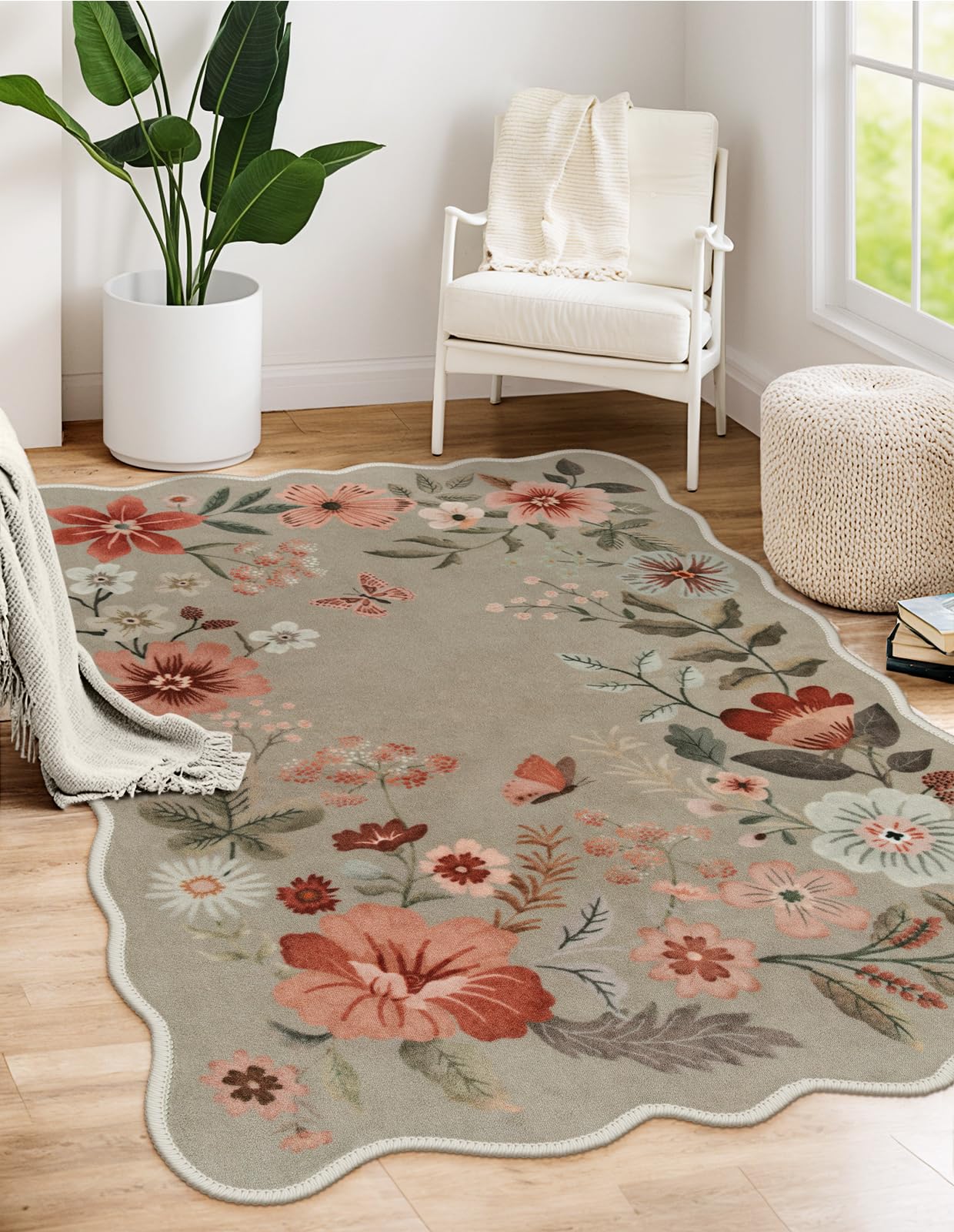 Lahome Floral Living Room Rugs, Area Rugs 5x7 Rug for Bedroom Ultra-Thin Soft Rug, Non-Slip Washable Rugs Stain Resistant Boho Rug Flore Throw Rug for ‎Dining Room Office (5x7ft,Green)
