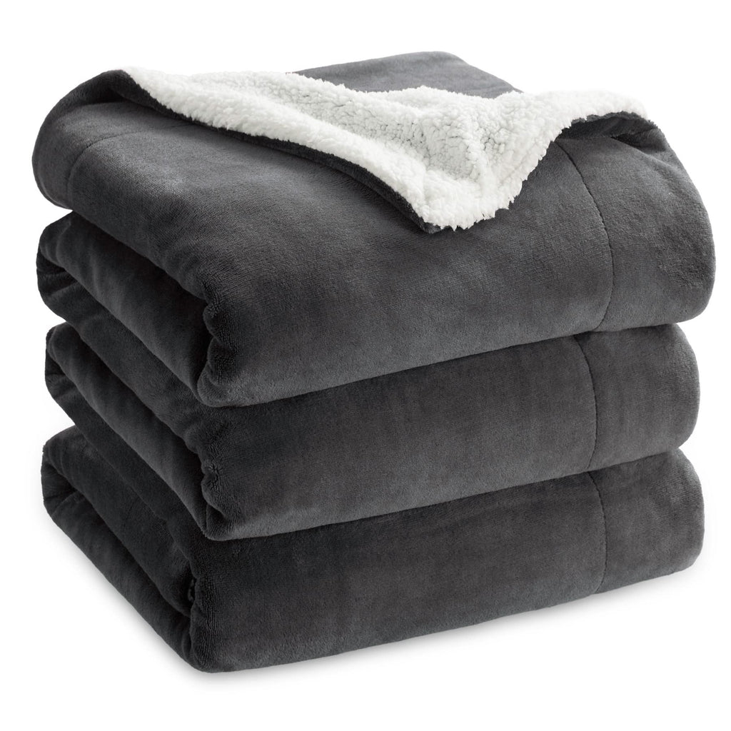 Bedsure GentleSoft Sherpa Fleece Queen Blankets for Bed, Non-Heated, Thick and Warm Throw for Women and Men, Soft Fuzzy Plush Queen Blanket for Winter, Grey, 90x90 Inches