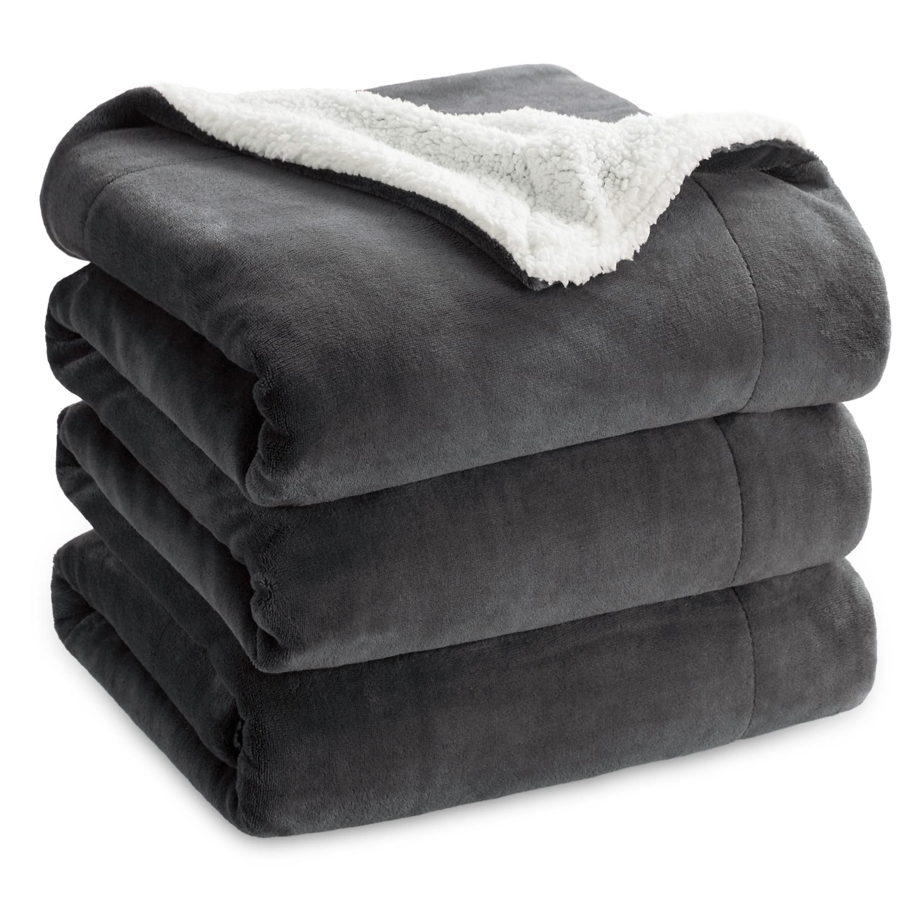 Bedsure GentleSoft Sherpa Fleece Queen Blankets for Bed, Non-Heated, Thick and Warm Throw for Women and Men, Soft Fuzzy Plush Queen Blanket for Winter, Grey, 90x90 Inches