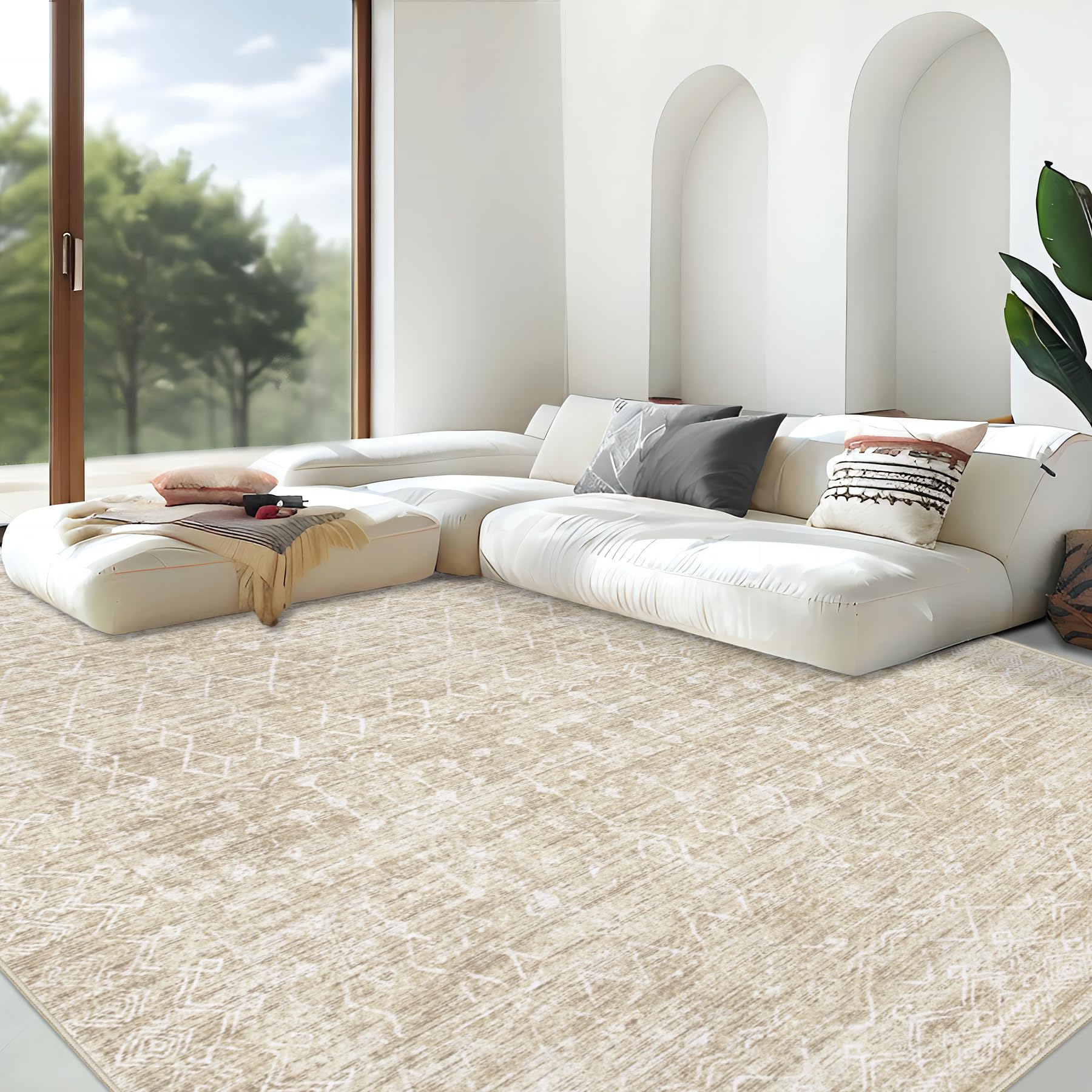 Area Rug Living Room Rugs 8x10 - Large Soft Boho Geometric Rug, Non-Slip Foldable Washable Rugs Non Shedding Morden Indoor Floor Carpet for Living Room Bedroom Office Dining Room(Brown Green,8'x10')