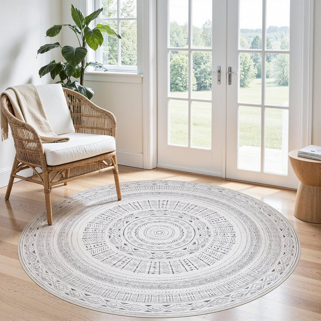 cotiled 5x7 Area Rug Living Room: Washable Boho Rugs with Non Slip Backing Large Soft Indoor Stain Resistant Carpet for Bedroom Farmhouse Dining Room Lightweight Home Decor L Brown/Cream